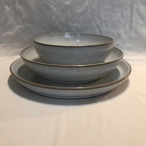 Denby Halo Speckle -coupe dinner plate, pasta bow, and coupe bowl, GUC